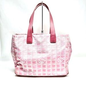 Auth Chanel Tote Bag New Travel Line Pink Nylon Vintage Shoulder Bag